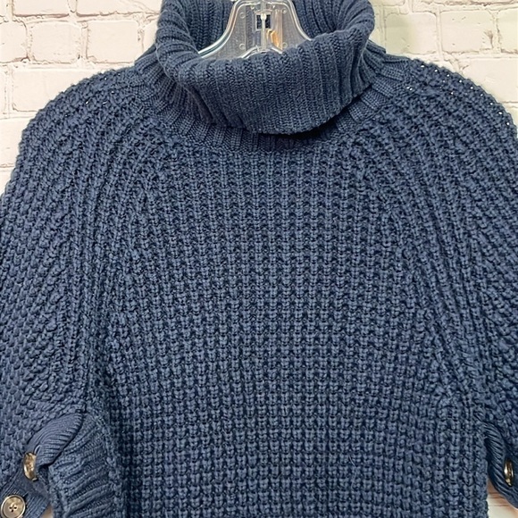 J.Crew Turtleneck Cotton Poncho in Navy - Picture 2 of 13